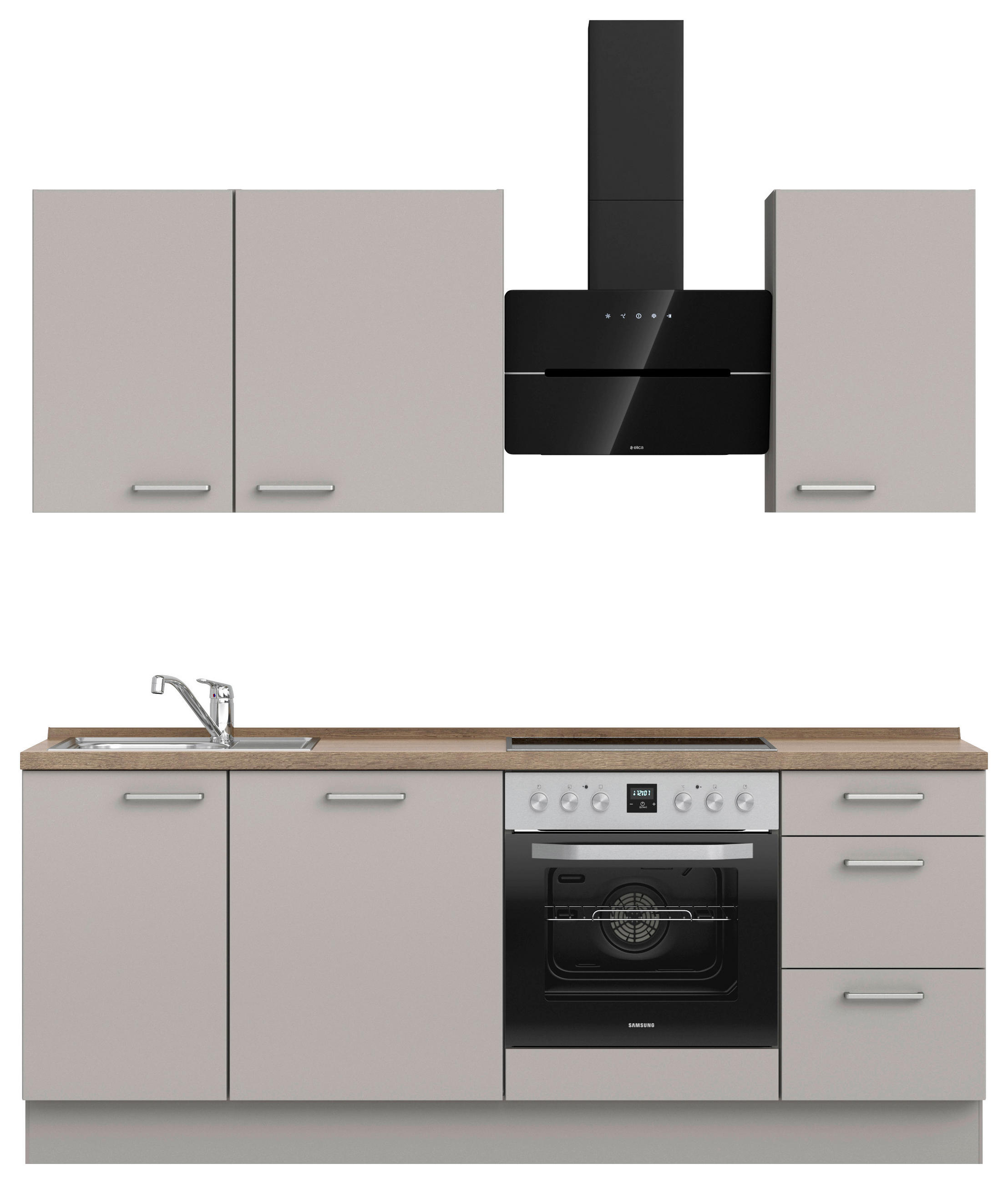 KÜCHENLEERBLOCK 210 cm   in Grau, Eiche dunkel  - Eiche dunkel/Edelstahlfarben, MODERN, Holzwerkstoff/Metall (210cm) - Nobilia