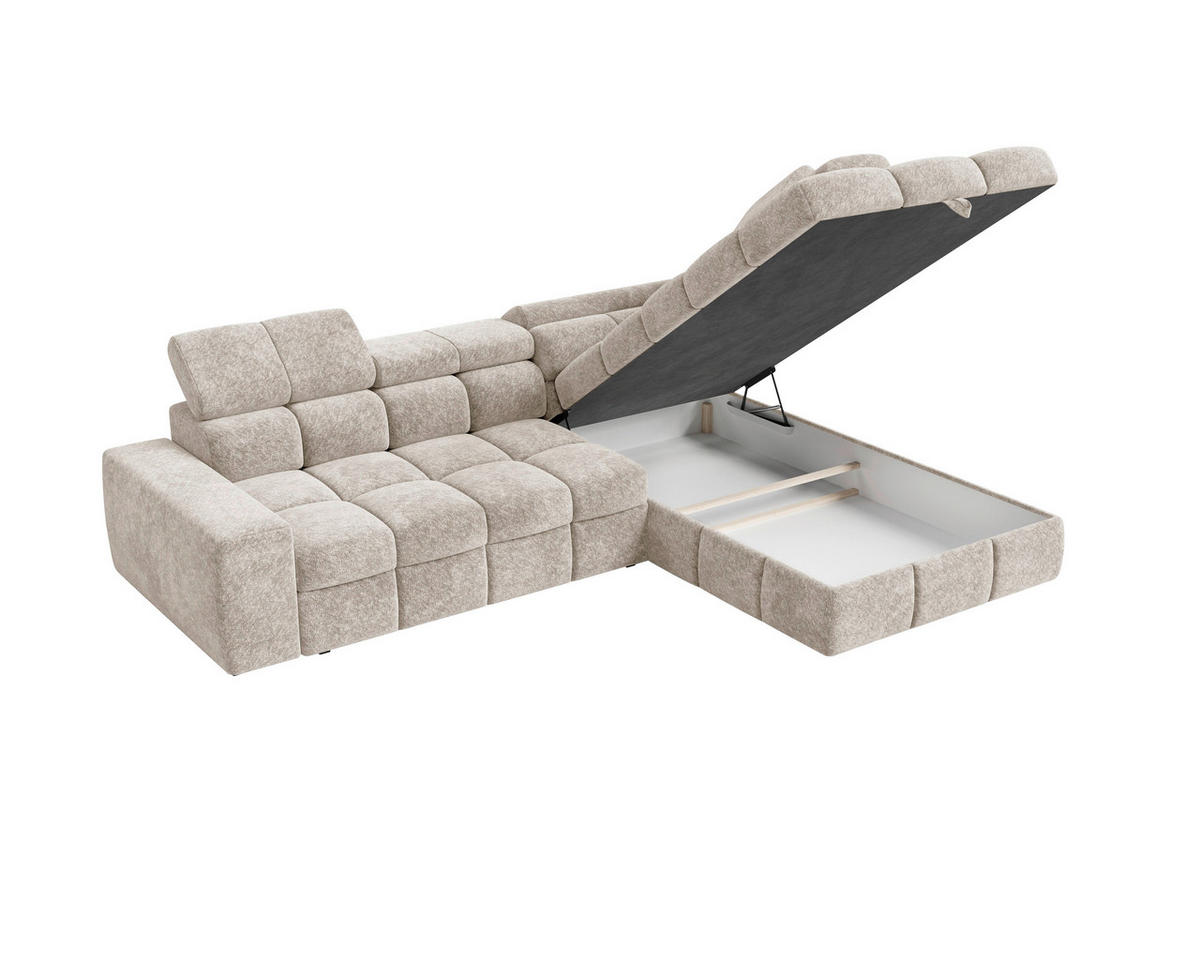 ECKSOFA  in Chenille Creme  - Creme/Schwarz, MODERN, Kunststoff/Textil (292/204cm) - Milino