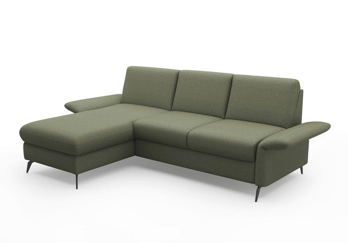 ECKSOFA ROCHELLE E Olivgrün Flachgewebe  - Schwarz/Olivgrün, KONVENTIONELL, Textil/Metall (164/251cm) - Sit & More