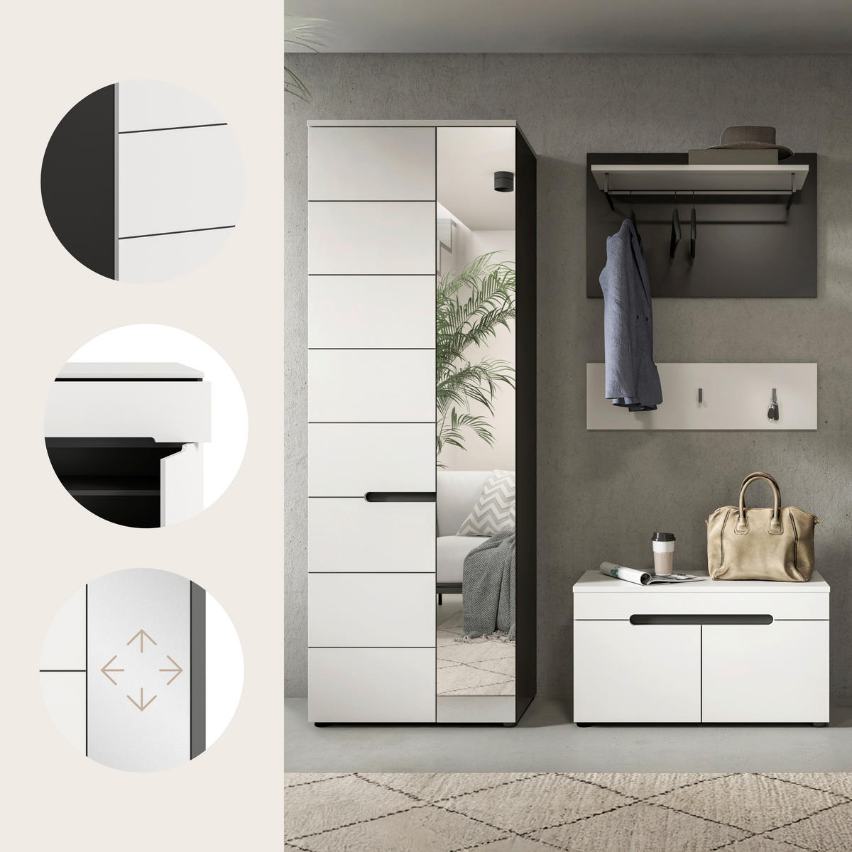 ELŐSZOBAFAL - fehér/szürke, Design, faalapú anyag (160/190/37cm) - Livetastic