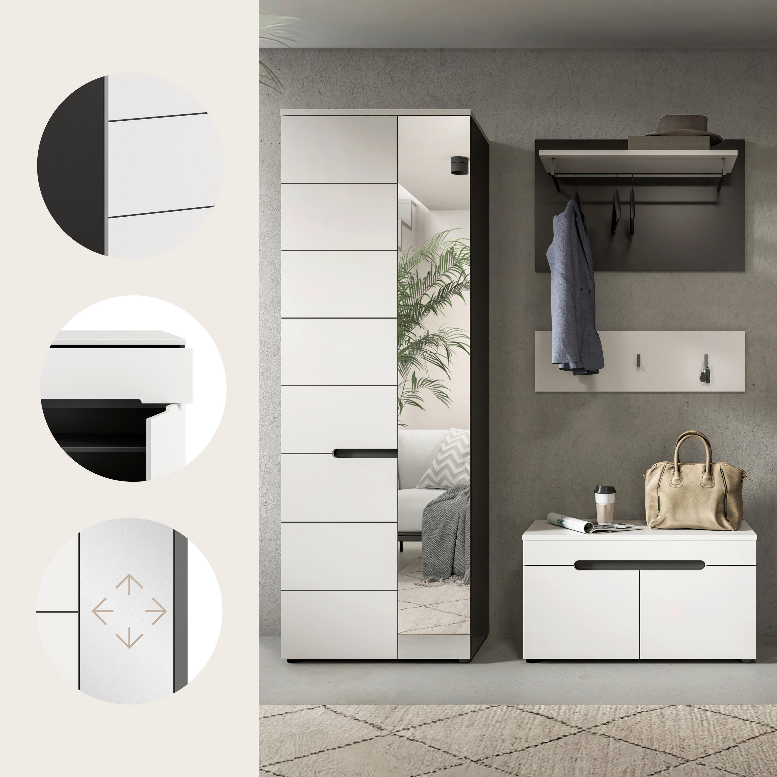 Thumbnail - Livetastic Garderobe, Grau, Weiß, Holzwerkstoff, 3-teilig, 160x190x37 cm, FSC Mix, Garderobe, Garderoben-Sets & Serien, ...