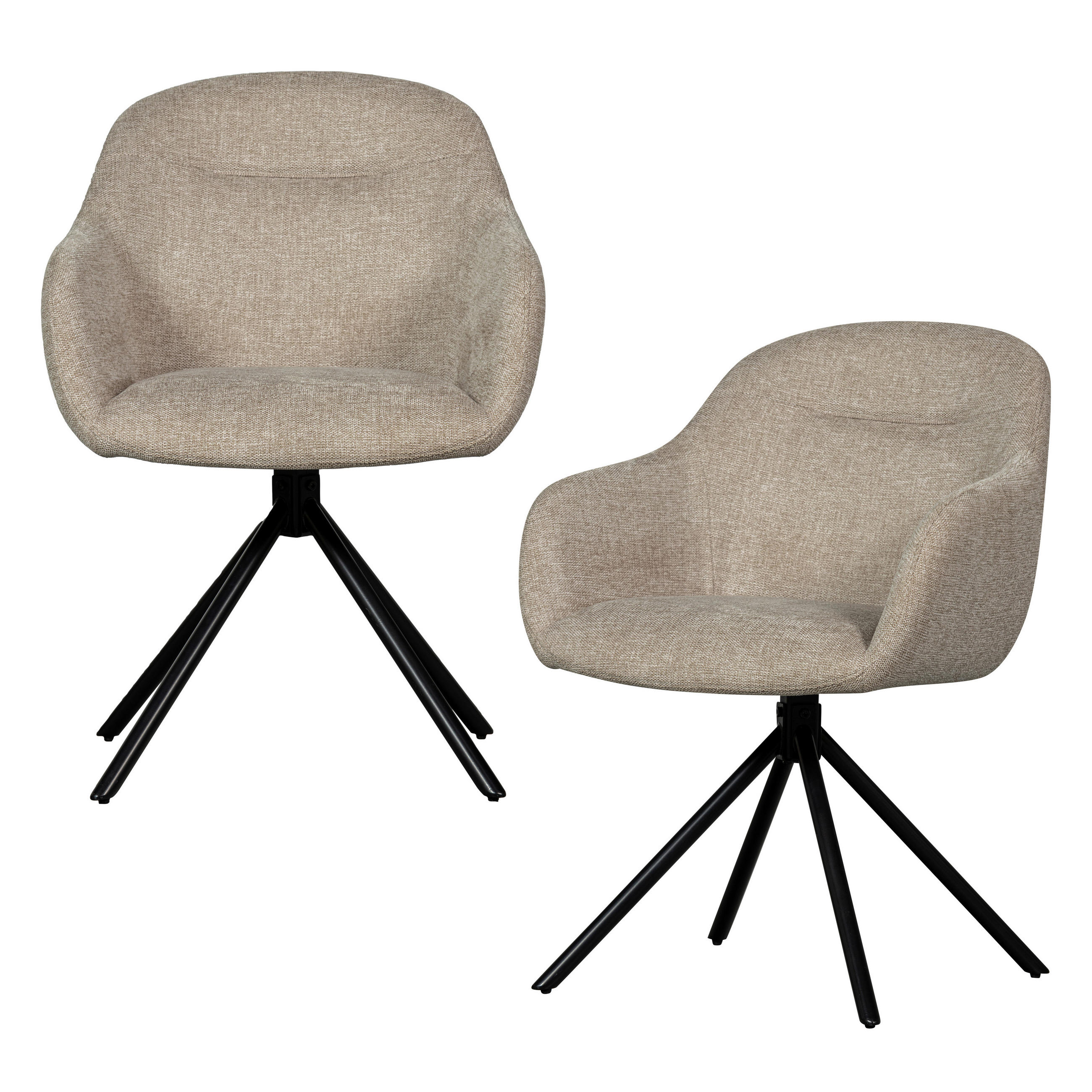ARMLEHNSTUHL-SET 2 Stück  in Eisen Webstoff  - Sandfarben/Schwarz, MODERN, Textil/Metall (57/80/61cm) - Livetastic