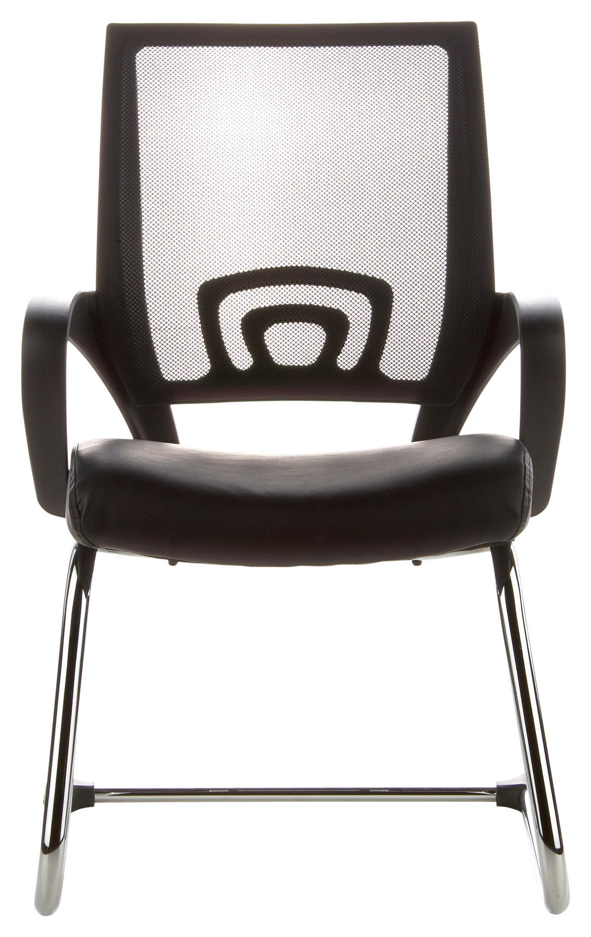 BESUCHERSTUHL  in Lederlook, Netzbespannung Schwarz  - Silberfarben/Schwarz, Basics, Kunststoff/Textil (57/98/52cm) - MID.YOU
