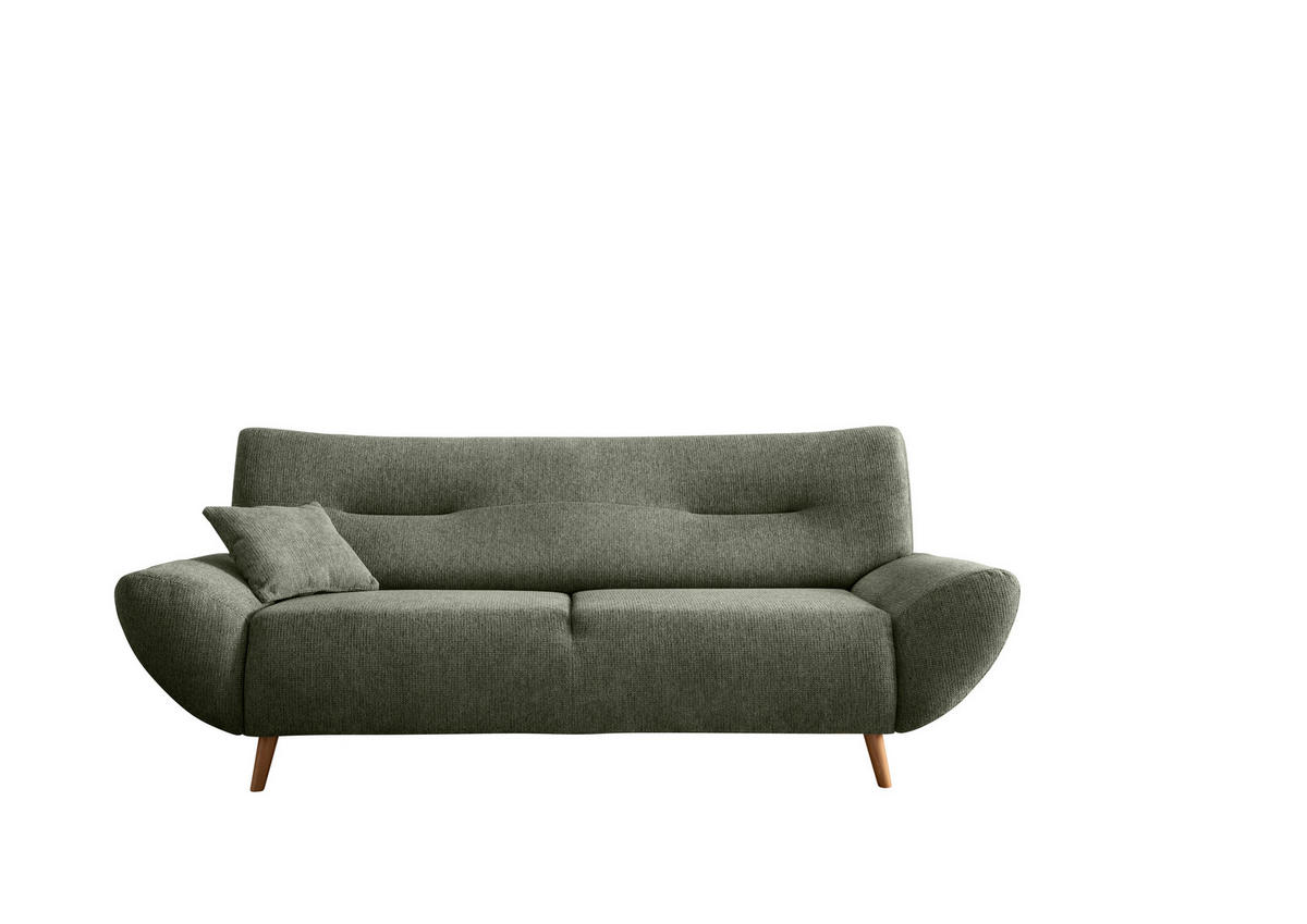 3-SITZER-SOFA Chenille Dunkelgrün  - Wildeiche/Dunkelgrün, Modern, Holz/Textil (205/81/90cm) - MID.YOU