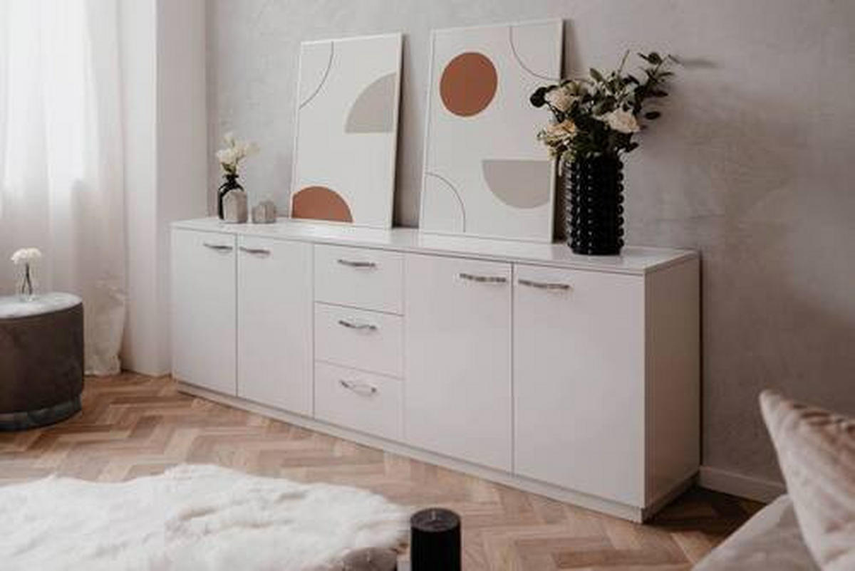 SIDEBOARD  200/68/34 cm 3 Schublade(n)  - Chromfarben/Weiß Hochglanz, Design, Holzwerkstoff/Metall (200/68/34cm) - MID.YOU
