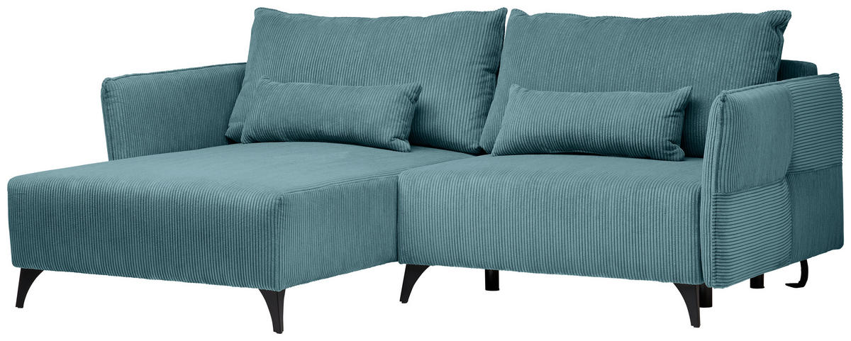 ECKSOFA Türkis Cord  - Türkis/Schwarz, Design, Textil/Metall (175/254cm) - Stylife