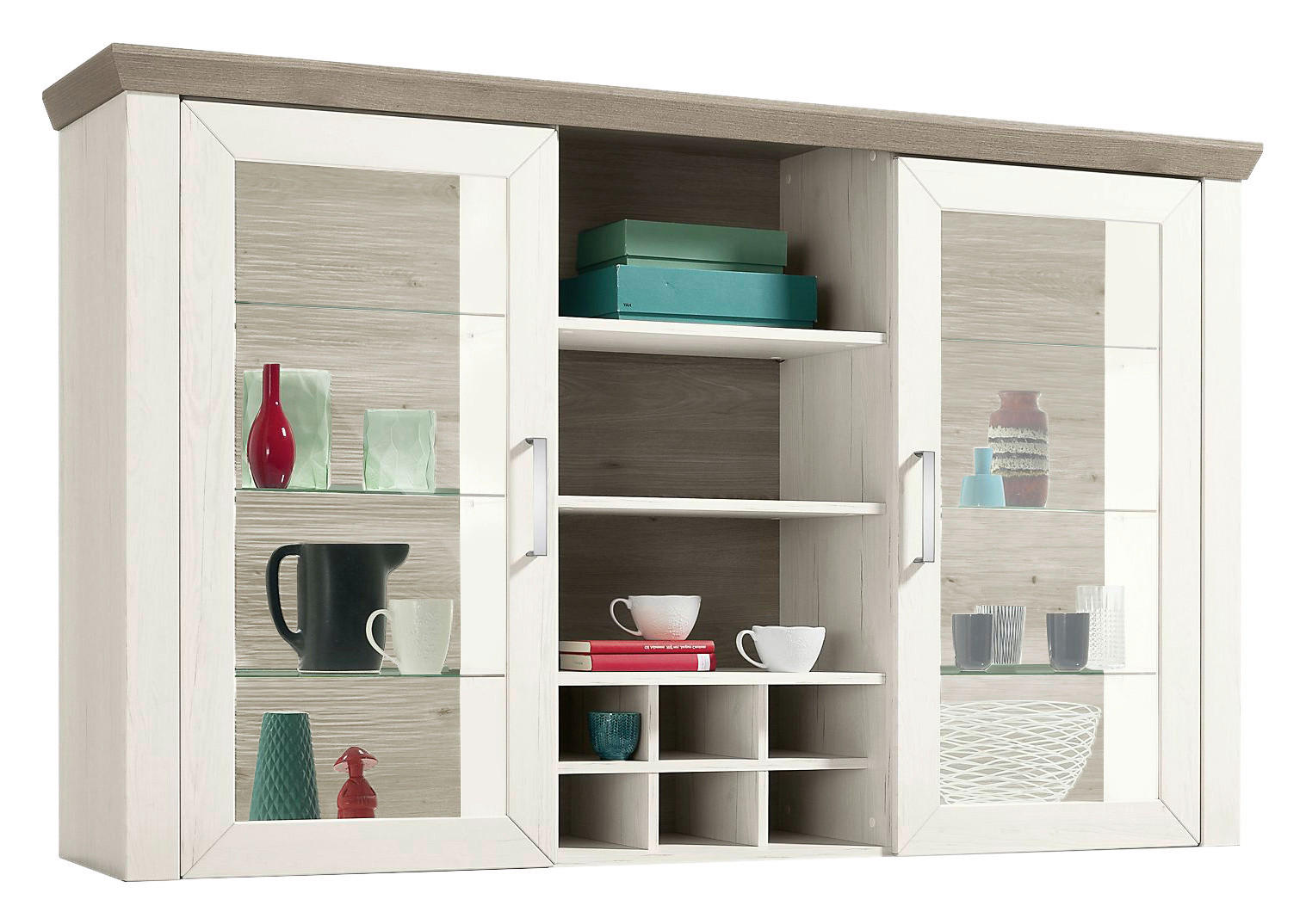 AUFSATZSCHRANK 184,1/112/44,2 cm  in  - Eichefarben/Weiß, Design, Glas/Holzwerkstoff (184,1/112/44,2cm) - SetOne by Musterring