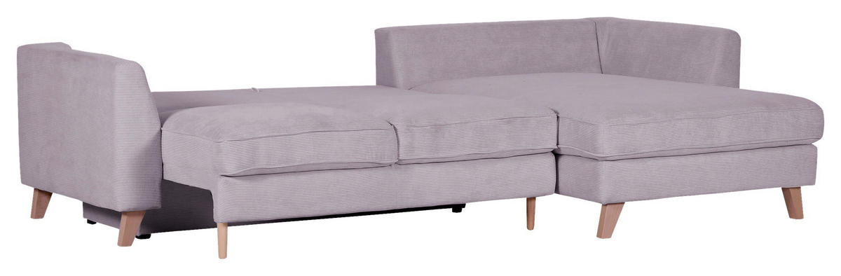 ECKSOFA in Cord Grau  - Buchefarben/Grau, Design, Holz/Textil (271/165cm) - MID.YOU