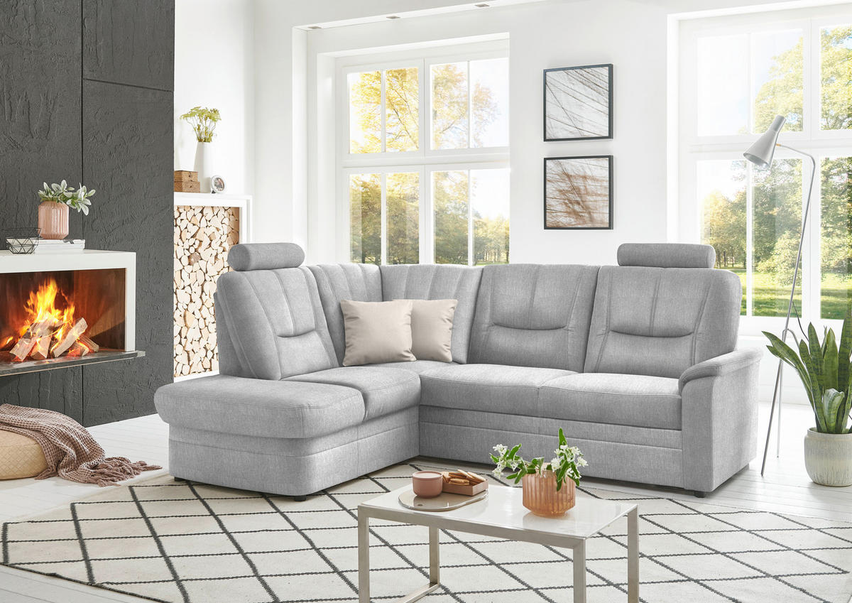 ECKSOFA Chenille Silberfarben  - Silberfarben/Schwarz, Konventionell, Kunststoff/Textil (185/235cm) - Beldomo Comfort