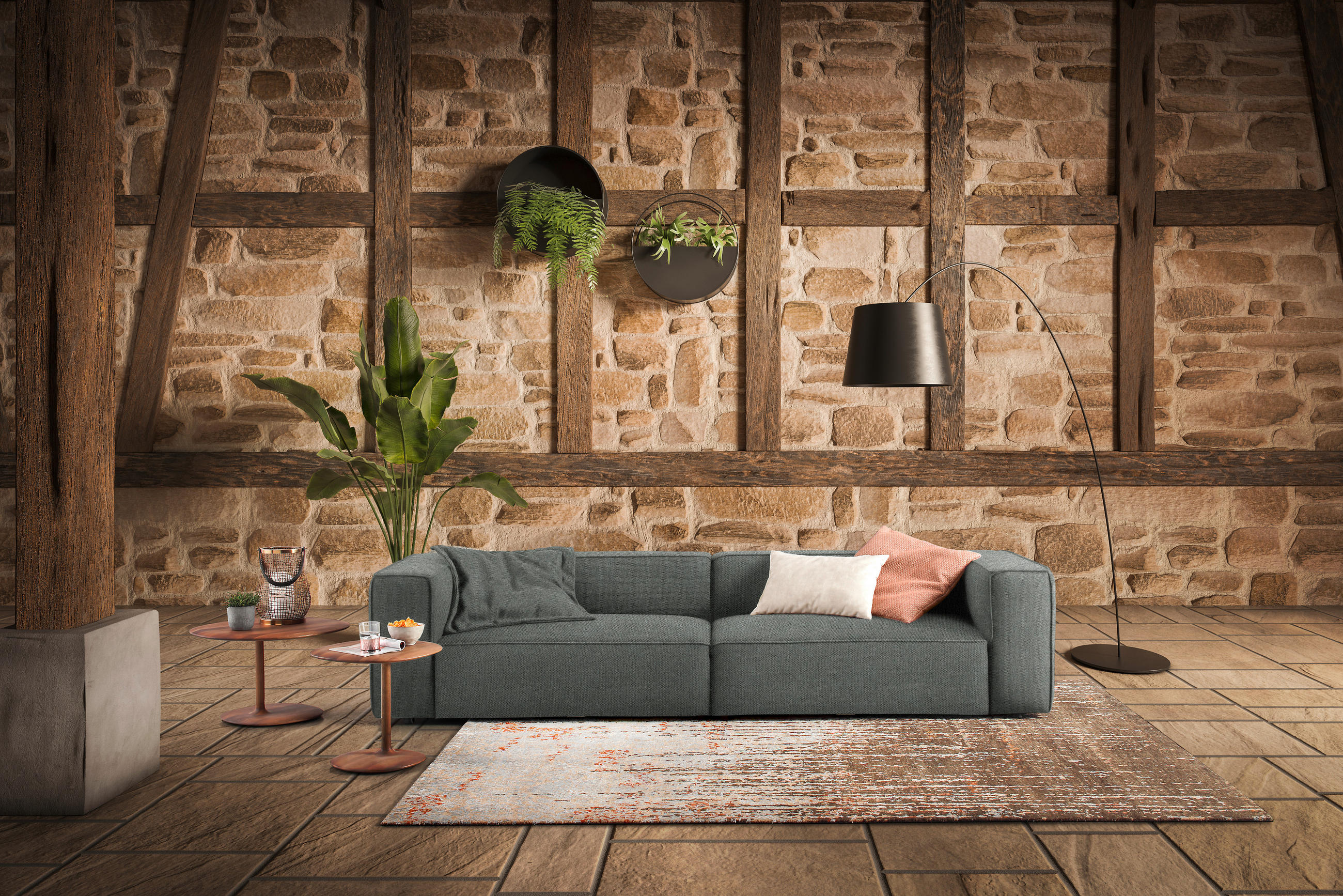VIERSITZER-SOFA in Chenille Dunkelgrau  - Dunkelgrau/Schwarz, Design, Kunststoff/Textil (300/66/104cm) - W.Schillig
