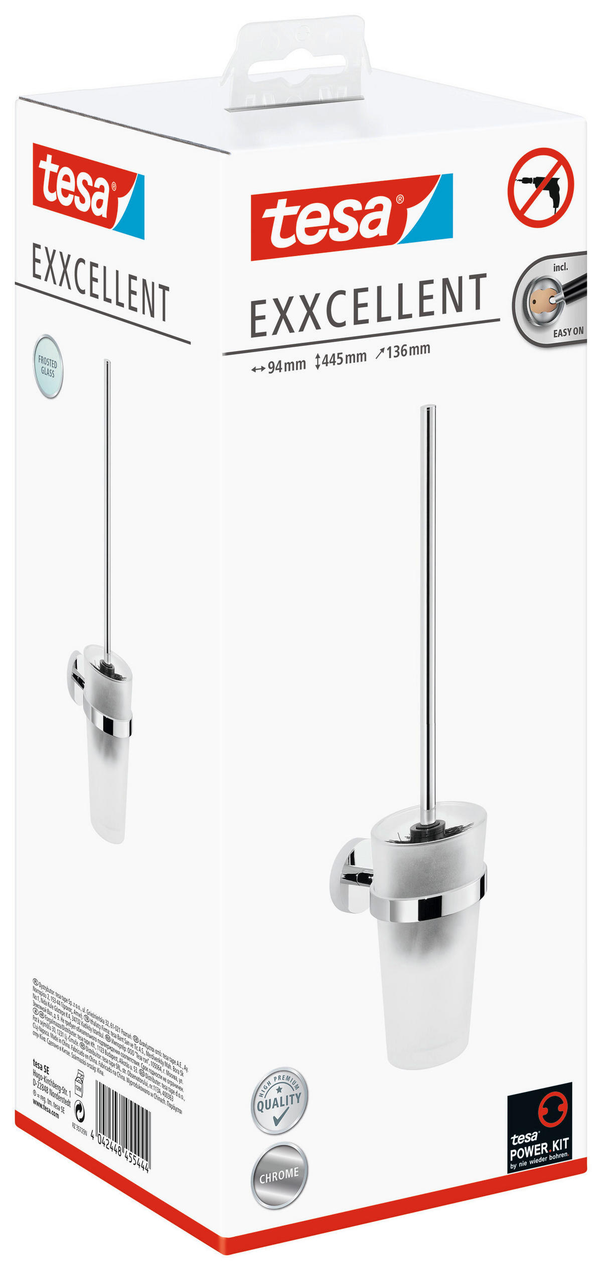 WC-BÜRSTENGARNITUR - Chromfarben/Weiß, Basics, Glas/Kunststoff (9,4/44,5/13,6cm) - Tesa