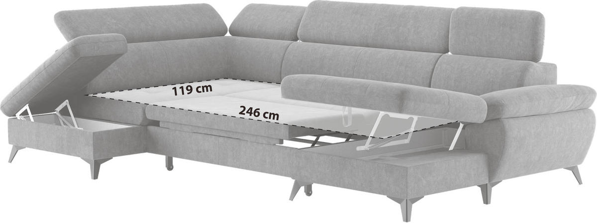 WOHNLANDSCHAFT in Dunkelgrau  - Schlammfarben/Dunkelgrau, Textil/Metall (207/324/166cm) - MID.YOU