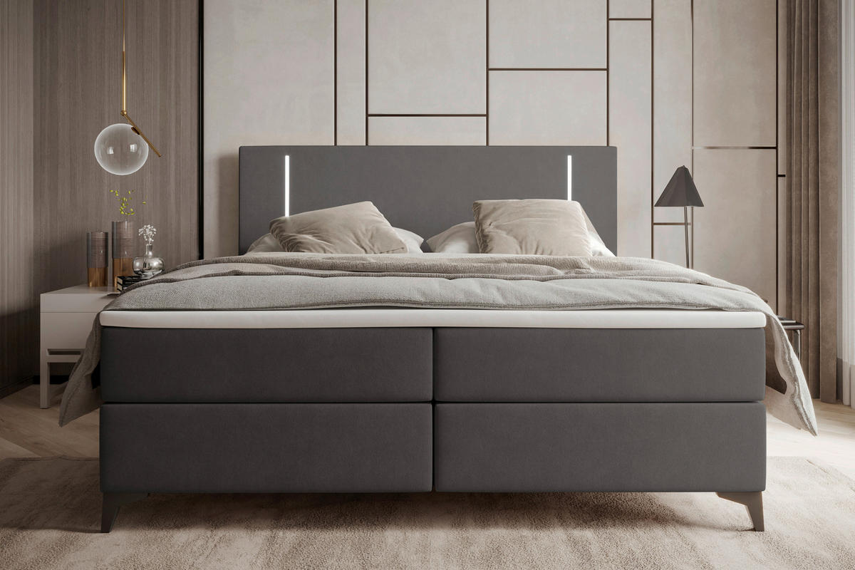 BOXBETT 160/200 cm  in Dunkelgrau  - Dunkelgrau/Schwarz, KONVENTIONELL, Textil/Metall (160/200cm) - Modante