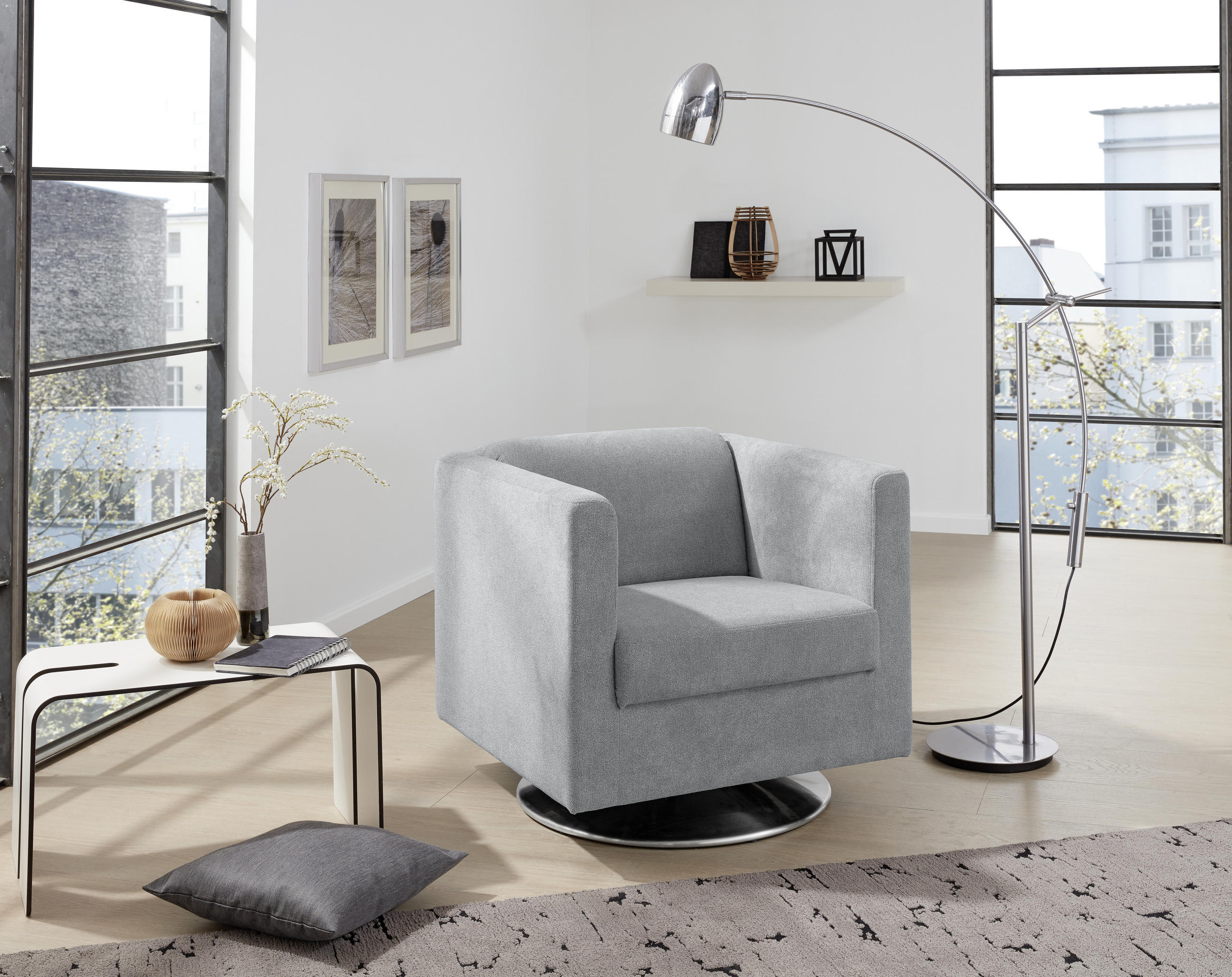 DESIGNSESSEL Mikrofaser Grau    - Chromfarben/Grau, Design, Textil/Metall (72/71/75cm) - LOOKS by W.Joop