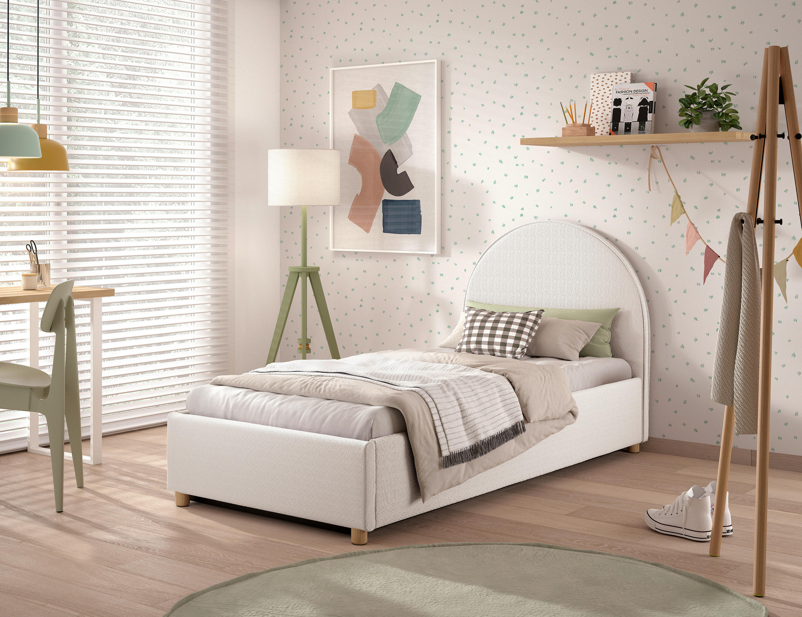 KINDER-/JUNIORBETT - Naturfarben/Weiß, ROMANTIK / LANDHAUS, Holz/Textil (90/200cm) - Vipack