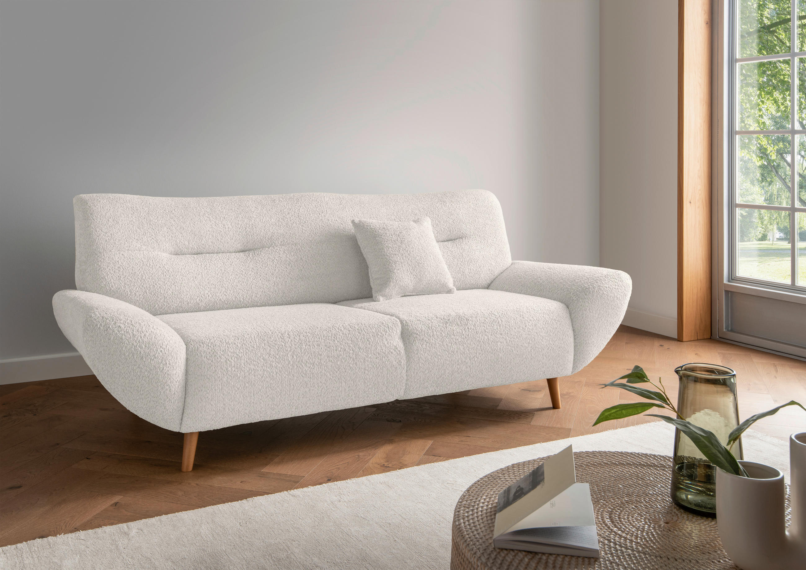 2-SITZER-SOFA in Bouclé Weiss  - Wildeiche/Weiss, Konventionell, Holz/Textil (173/81/90cm) - MID.YOU