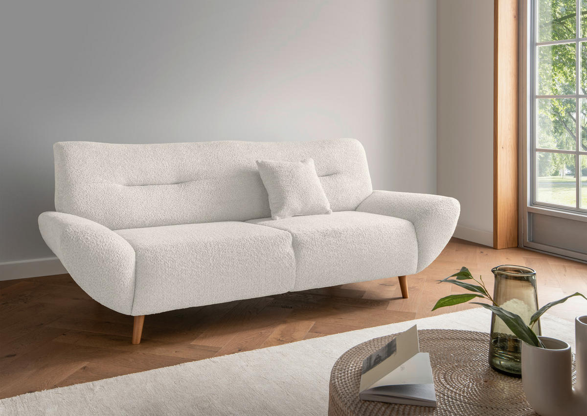 2-SITZER-SOFA in Bouclé Weiss  - Wildeiche/Weiss, Konventionell, Holz/Textil (173/81/90cm) - MID.YOU
