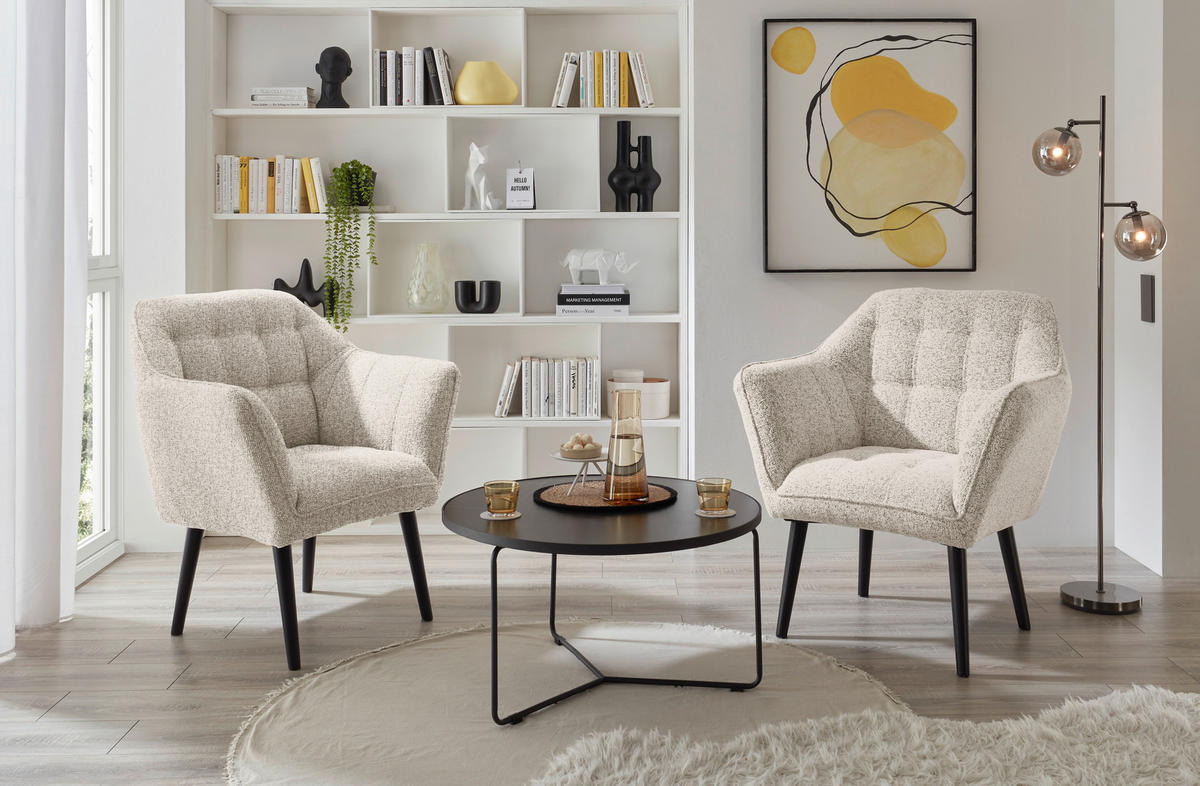 SESSEL in Webstoff Beige  - Beige/Schwarz, Konventionell, Holz/Textil (84/87/70cm) - MID.YOU