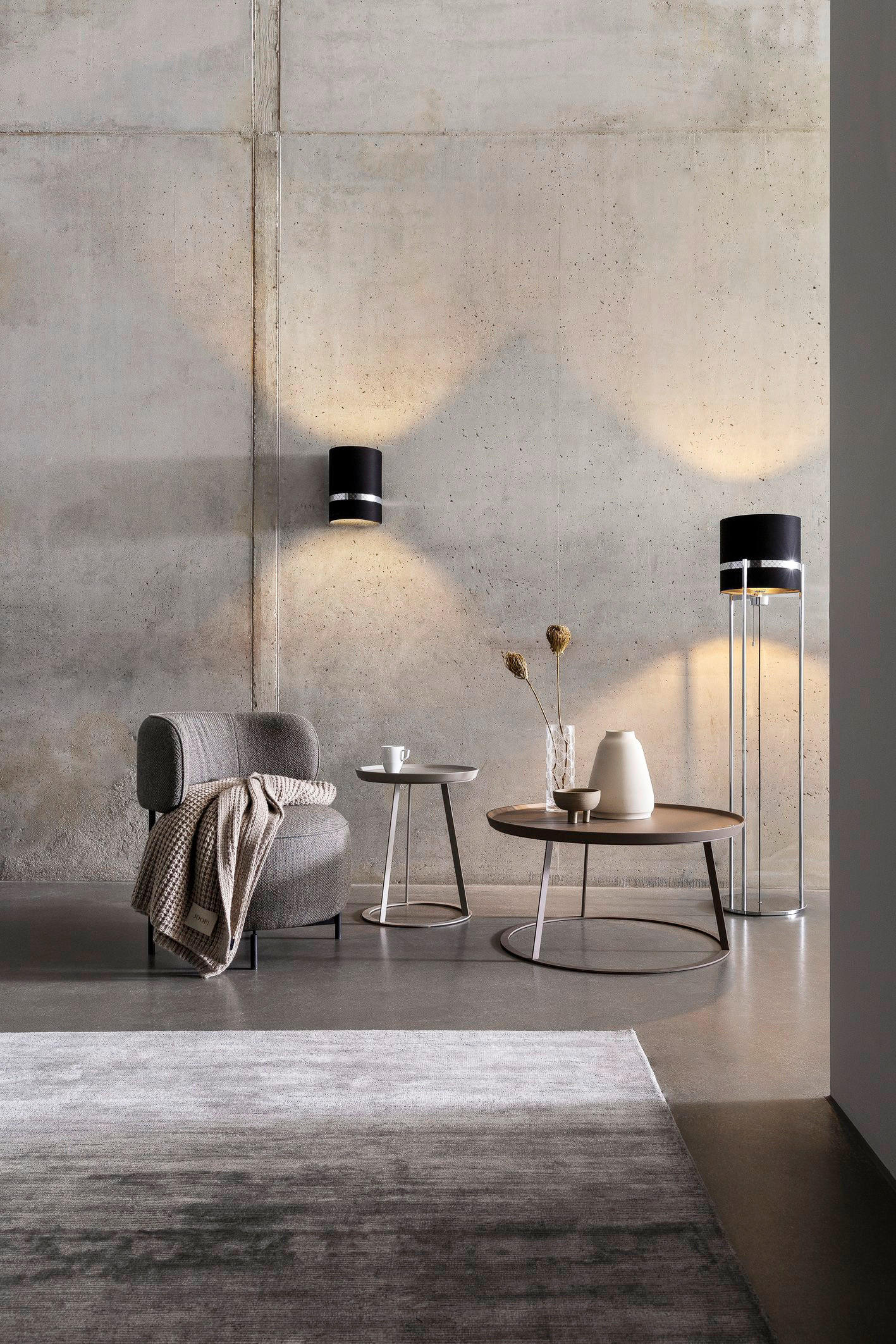 WANDLEUCHTE Round Lights 22/24/30 cm - Chromfarben/Schwarz, Design, Textil/Metall (22/24/30cm) - Joop!