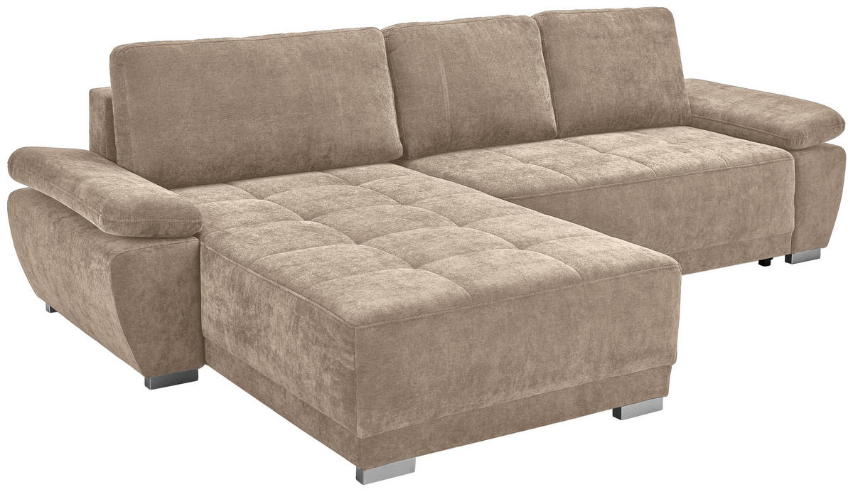 ECKSOFA Graubraun Chenille  - Graubraun/Silberfarben, KONVENTIONELL, Holz/Textil (187/293cm) - Carryhome