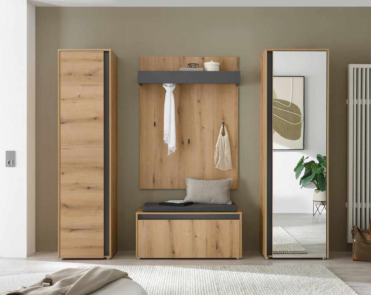GARDEROBE 5-teilig  in 230/200/40 cm  - Eichefarben/Anthrazit, Design, Glas/Holzwerkstoff (230/200/40cm) - Modante