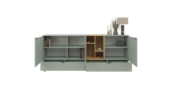 SIDEBOARD Eichefarben, Salbeigrün  210,4/89,4/42 cm  - Eichefarben/Salbeigrün, MODERN, Holzwerkstoff/Metall (210,4/89,4/42cm) - Carryhome
