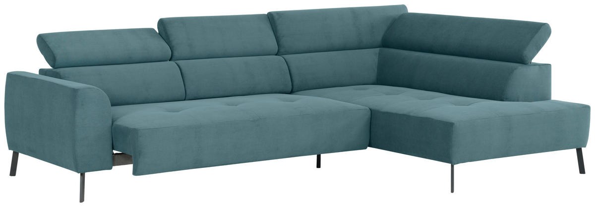 ECKSOFA Türkis Feincord  - Türkis/Schwarz, Design, Textil/Metall (280/205cm) - Xora