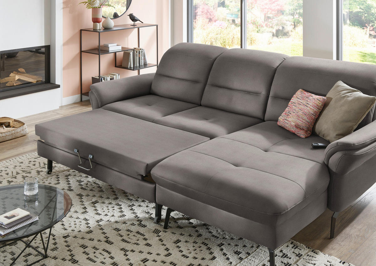 ECKSOFA in Flachgewebe Hellgrau  - Hellgrau/Schwarz, Konventionell, Textil/Metall (260/181cm) - Beldomo Speed