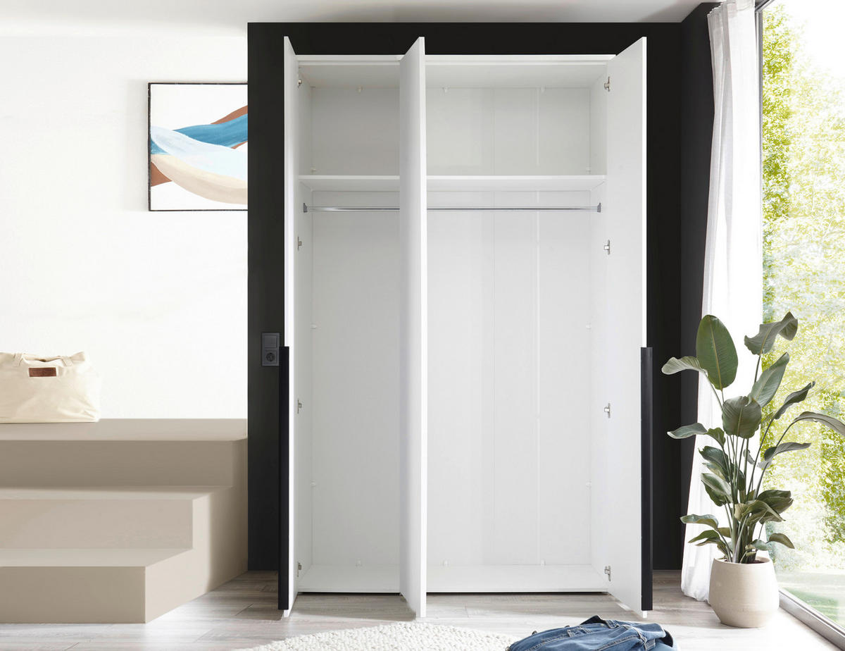 DREHTÜRENSCHRANK 135/225/52 cm 3-türig Weiß  - Schwarz/Weiß, MODERN, Holzwerkstoff/Kunststoff (135/225/52cm) - MID.YOU