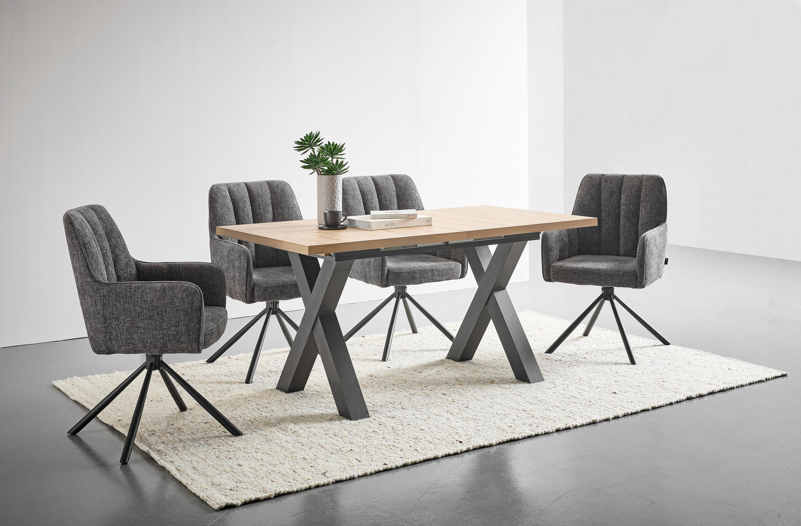 ESSTISCH Schwarz, Eiche Artisan rechteckig  ausziehbar, in verschiedenen Holzdekoren erhältlich  - Schwarz/Eiche Artisan, KONVENTIONELL, Holzwerkstoff (160-210/90/75cm) - Hom`in