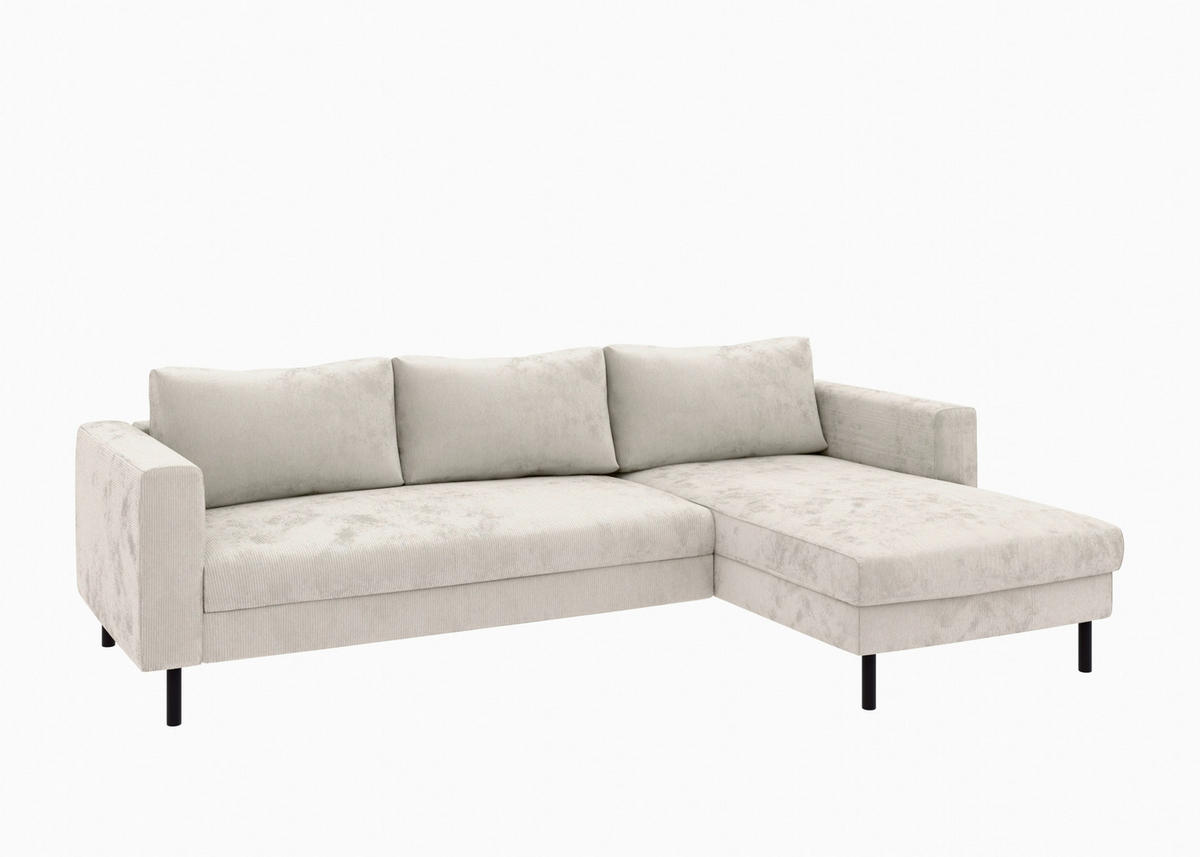 ECKSCHLAFSOFA  mit Rücken echt, Armteil links, Armteil rechts Cord Creme  - Creme/Schwarz, MODERN, Textil/Metall (232/161cm) - Trendmanufaktur