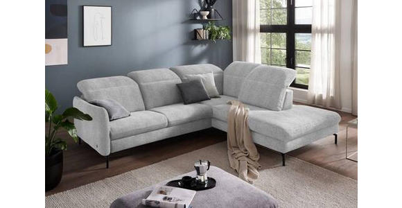 ECKSOFA in Flachgewebe Hellgrau 299-313/233 cm - Hellgrau/Schwarz, Design, Textil/Metall (299-313/233cm) - Dieter Knoll