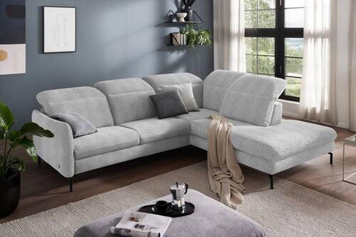 ECKSOFA in Flachgewebe Hellgrau  - Hellgrau/Schwarz, Design, Textil/Metall (299-313/233cm) - Dieter Knoll