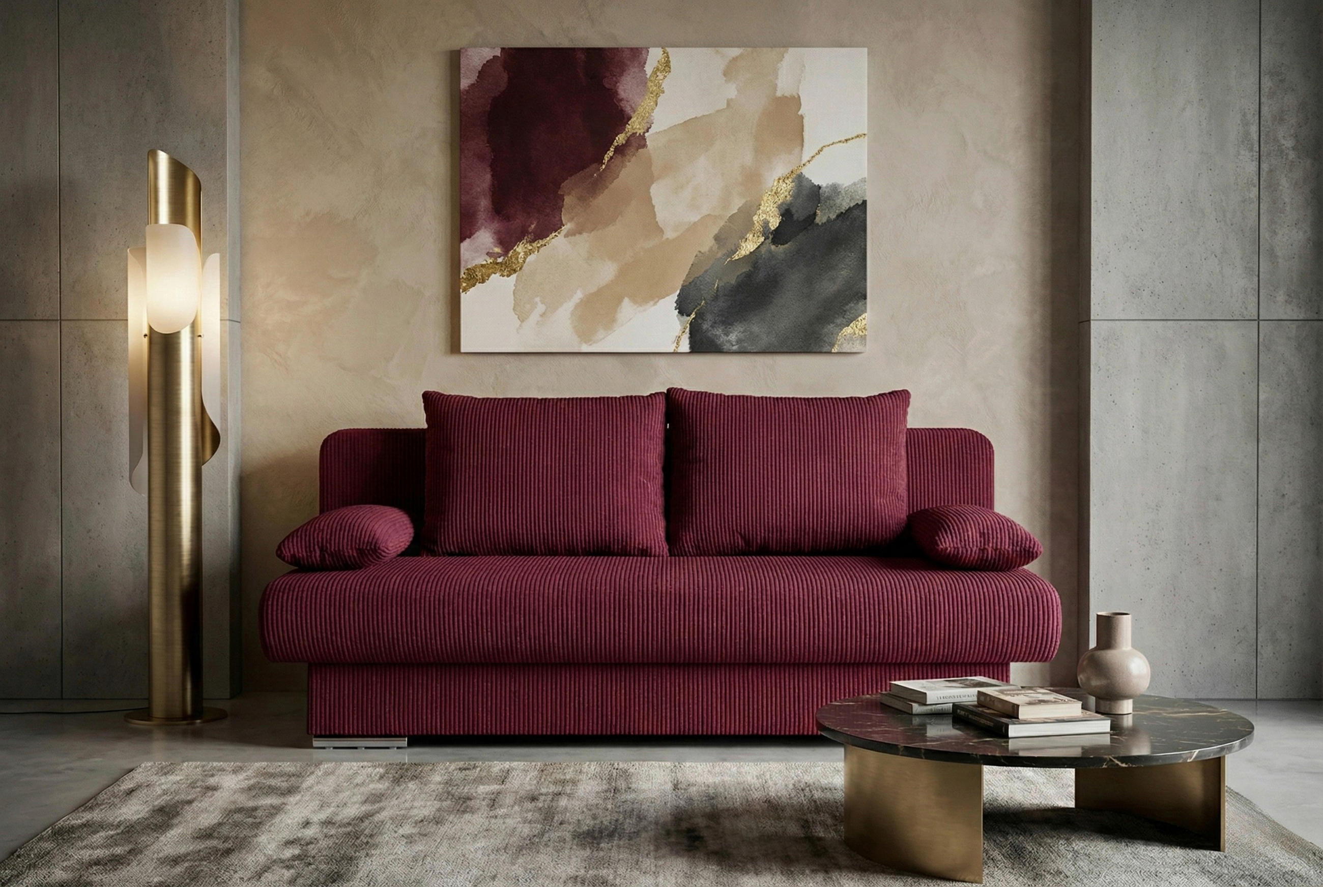 P & B ROZKLÁDACÍ POHOVKA, textil, kompozitní dřevo, červená