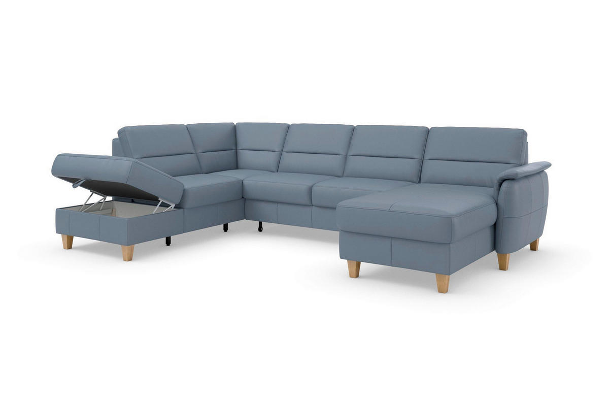 SEDACIA SÚPRAVA, textil, koža, sivomodrá - sivomodrá/farba duba, Basics, koža/drevo (212/308/163cm) - Sit & More