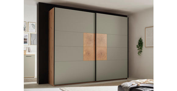 SCHWEBETÜRENSCHRANK  in Salbeigrün, Eiche Artisan  - Salbeigrün/Schwarz, KONVENTIONELL, Holzwerkstoff/Metall (270/225,5/63,7cm) - Xora
