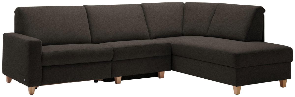 ECKSOFA in Flachgewebe Dunkelbraun  261/203 cm  - Eichefarben/Dunkelbraun, KONVENTIONELL, Holz/Textil (261/203cm) - Sedda