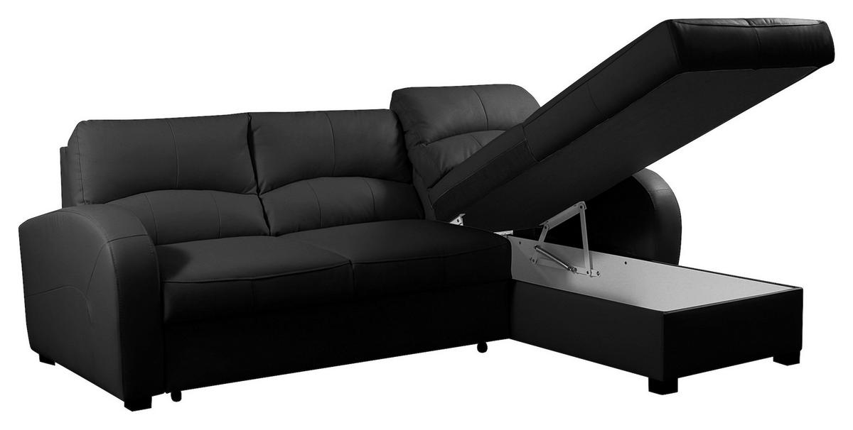 ECKSOFA in Lederlook Echtleder Schwarz  - Schwarz, Design, Leder/Kunststoff (227/168cm) - Livetastic