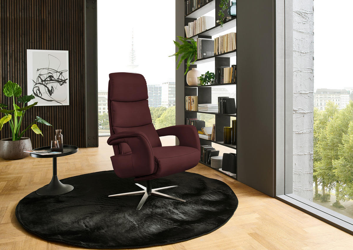 RELAXSESSEL Leder Beere  - Edelstahlfarben/Beere, Design, Leder/Metall (76/119/86cm) - Dieter Knoll