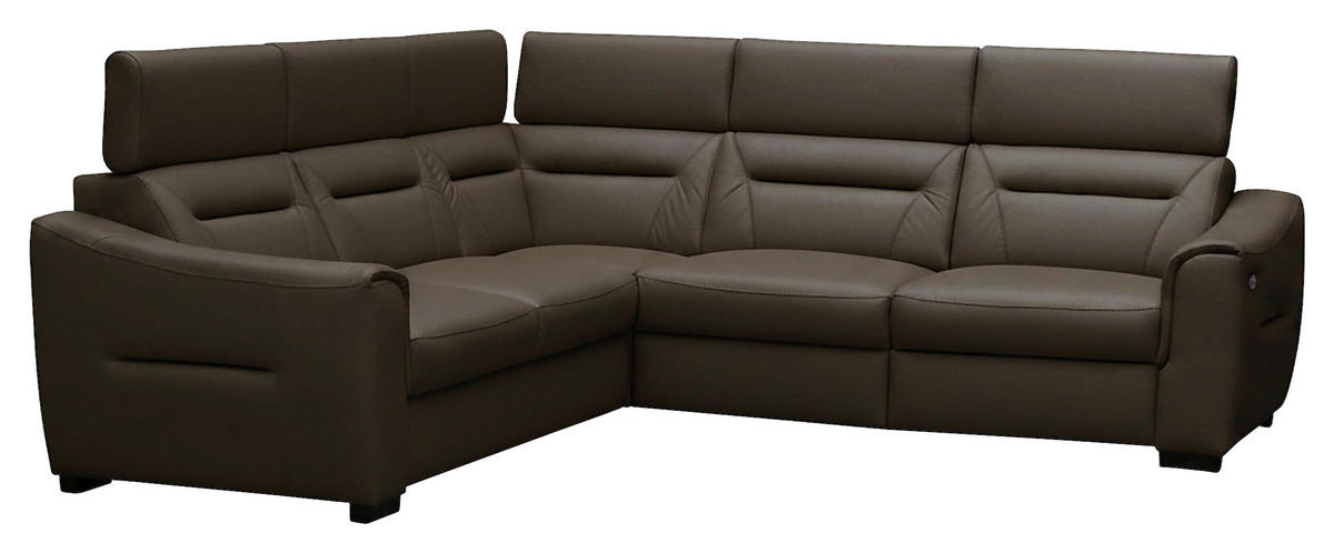 ECKSOFA Dunkelbraun Echtleder Lederlook Schlaffunktion, Rücken echt, Relaxfunktion, Kopfteilverstellung  - Wengefarben/Dunkelbraun, Design, Leder/Holz (260/260cm) - Celina Home