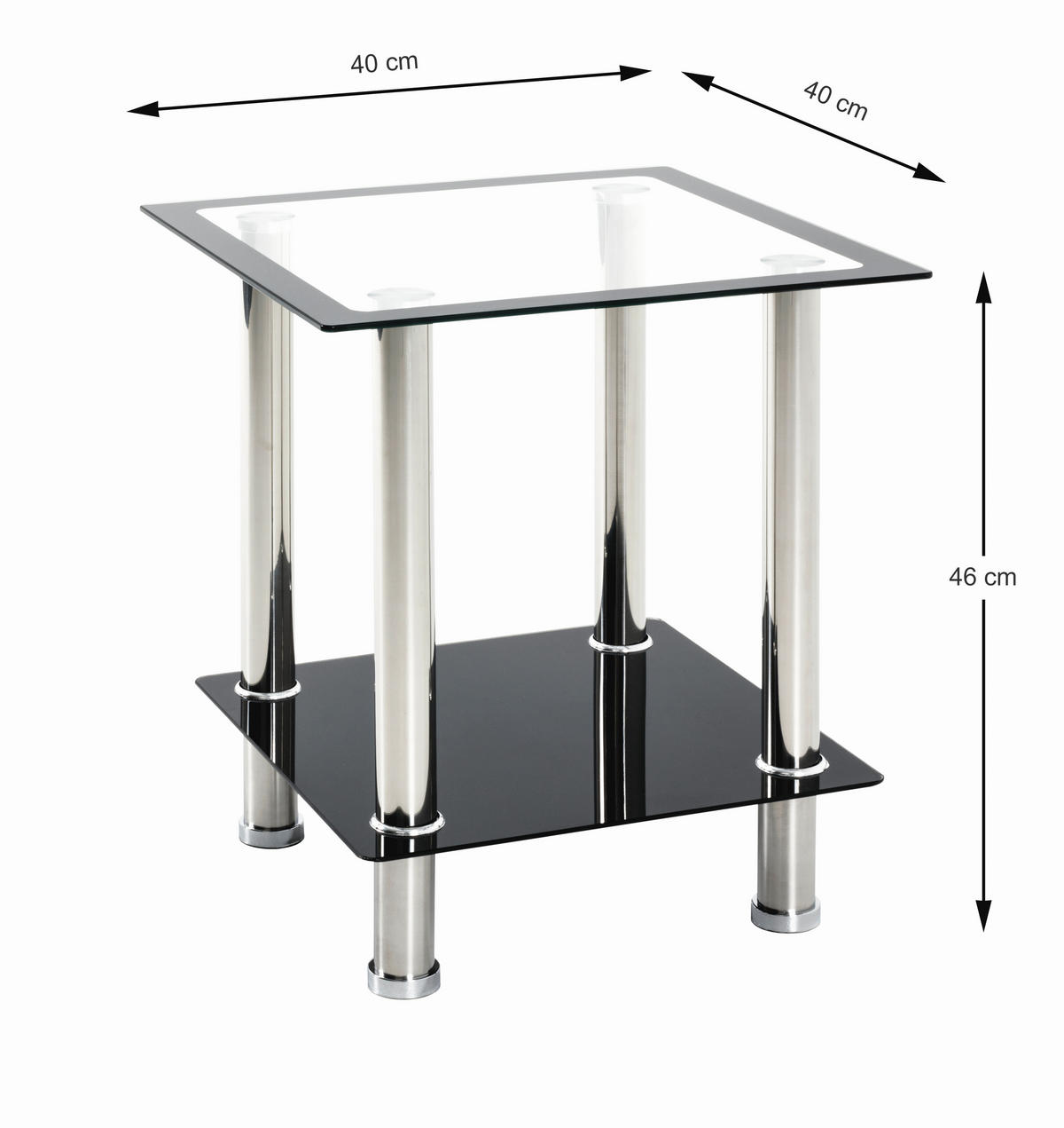 BEISTELLTISCH in Metall, Glas 40/40/46 cm  - Edelstahlfarben/Schwarz, KONVENTIONELL, Glas/Metall (40/40/46cm)