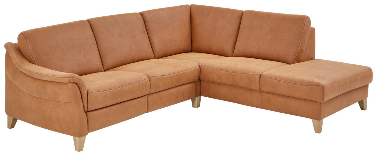 ECKSOFA in Flachgewebe Braun  255/225 cm  - Wildeiche/Braun, Natur, Holz/Textil (255/225cm) - Voleo