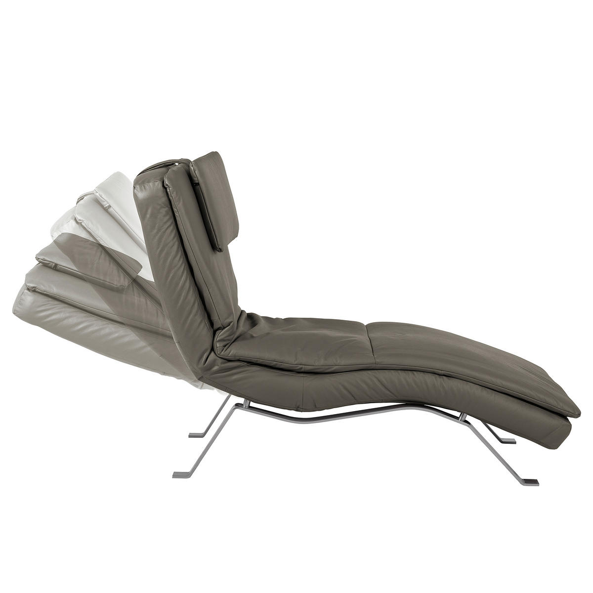 RELAXLIEGE in Echtleder Schlammfarben  - Schlammfarben/Silberfarben, Design, Leder/Metall (65/95/171cm) - Celina Home
