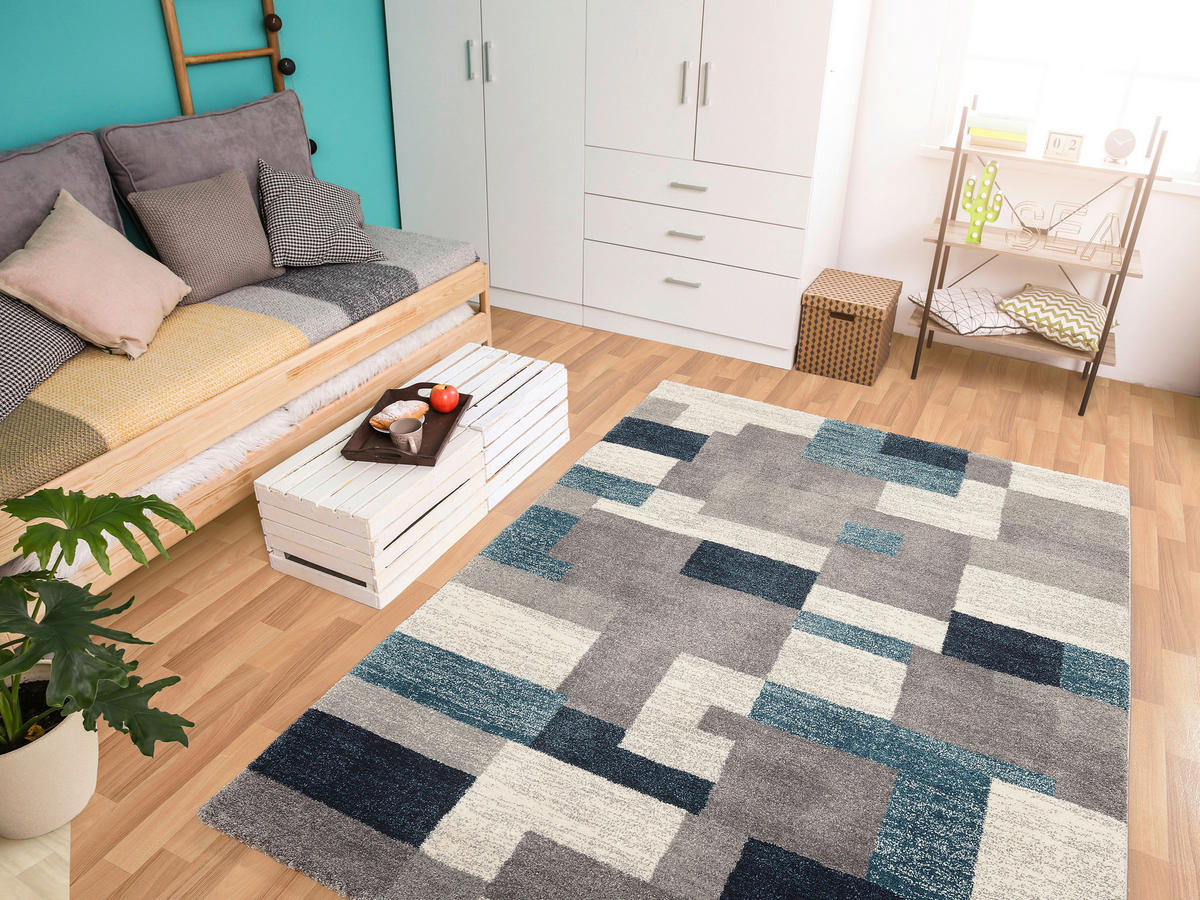 WEBTEPPICH 65/130 cm Astor Grid Grau, Petrol  - Petrol/Grau, KONVENTIONELL, Textil (65/130cm) - Novel