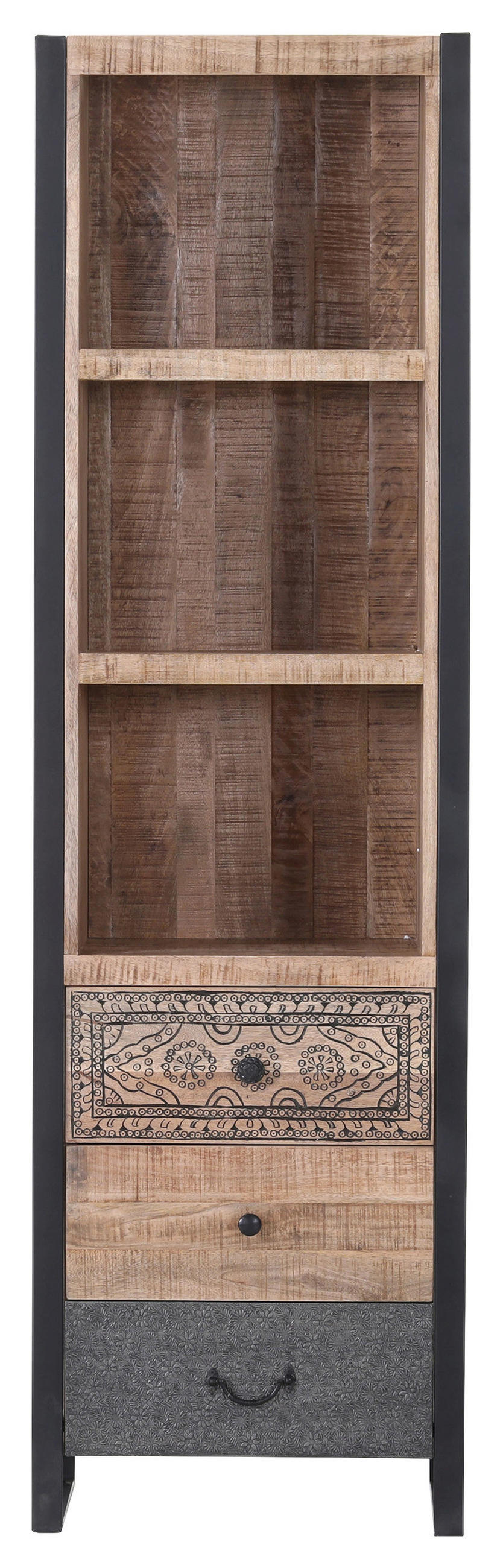 REGAL Mangoholz massiv Braun, Naturfarben, Schwarz  - Schwarz/Braun, Design, Holz/Holzwerkstoff (55/190/43cm) - Landscape