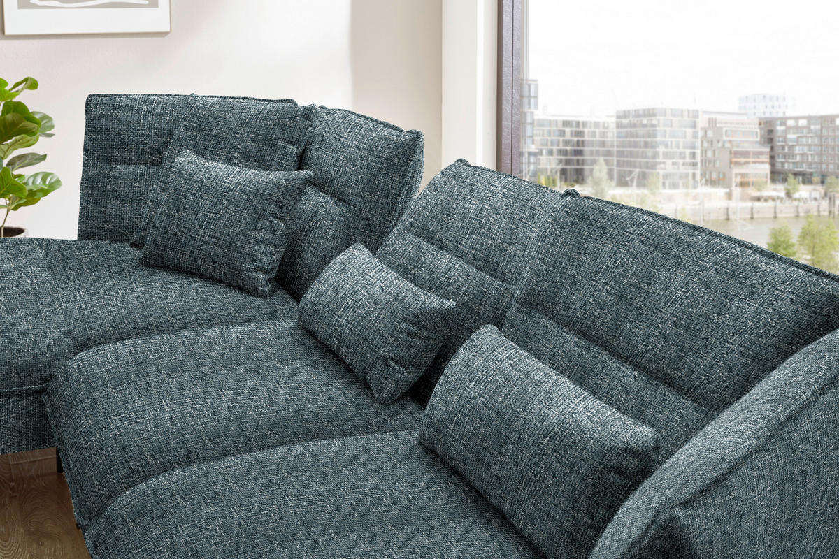 ECKSOFA in Flachgewebe Blaugrau  153/339 cm  - Blaugrau/Schwarz, Design, Textil/Metall (153/339cm) - Moderano