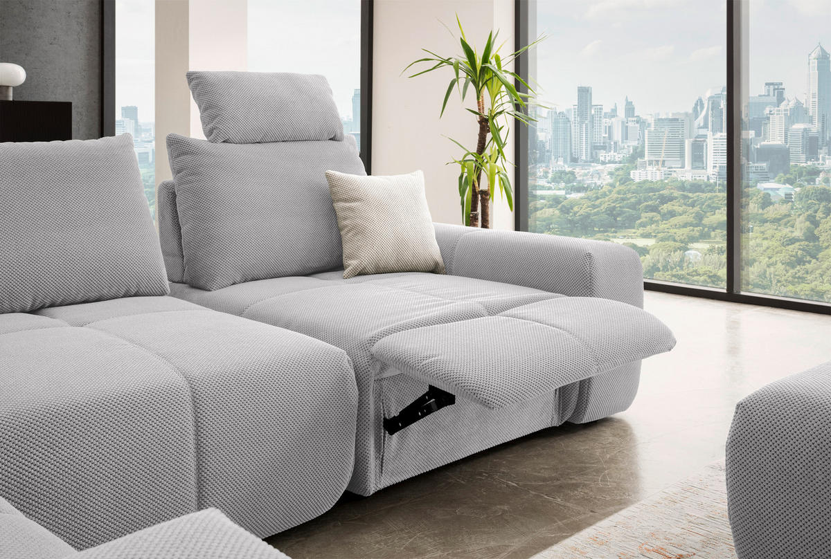 ECKSOFA in Velours Silberfarben  - Silberfarben/Schwarz, Design, Kunststoff/Textil (236/326cm) - Xora