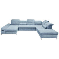 WOHNLANDSCHAFT in Mikrovelours Blau  - Blau/Silberfarben, MODERN, Textil/Metall (168/350/245cm) - MID.YOU