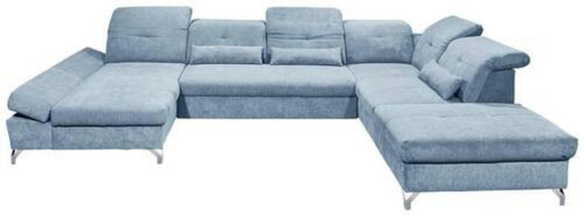 WOHNLANDSCHAFT in Mikrovelours Blau  - Blau/Silberfarben, MODERN, Textil/Metall (168/350/245cm) - MID.YOU