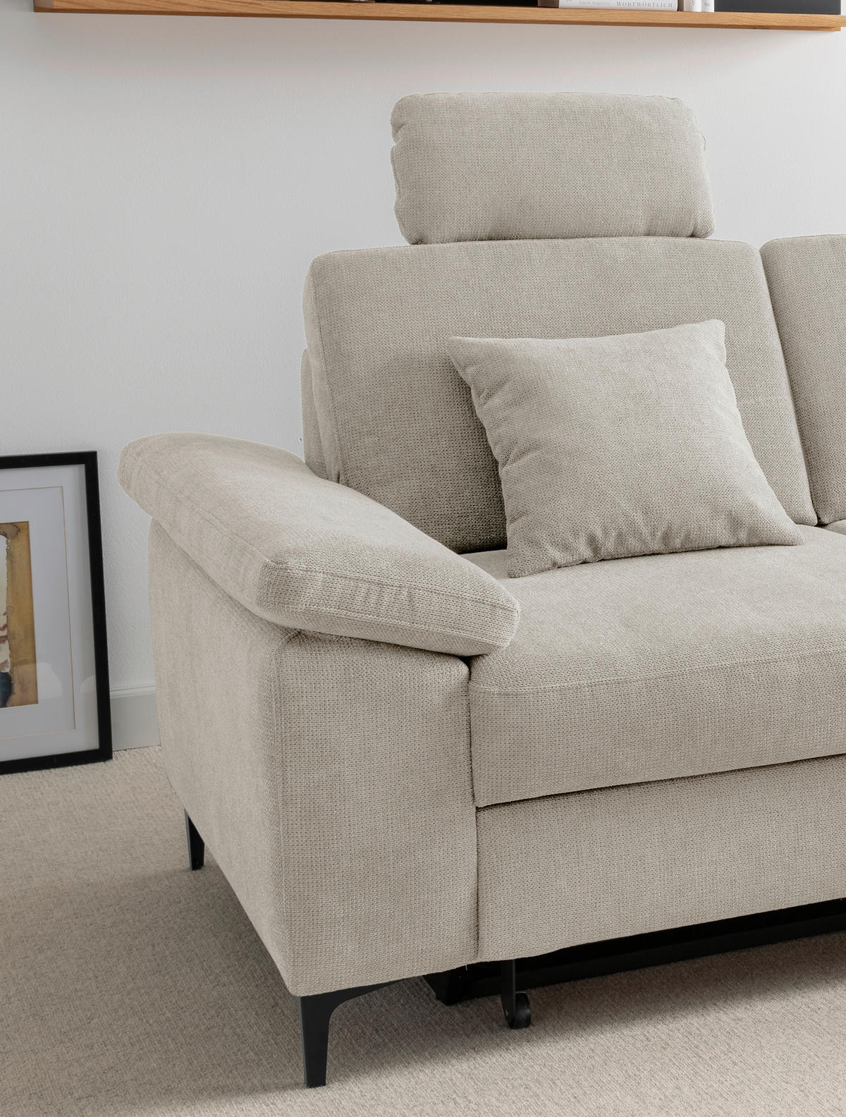 ECKSOFA Chenille Naturfarben  - Schwarz/Naturfarben, Konventionell, Textil/Metall (245/151cm) - Livetastic
